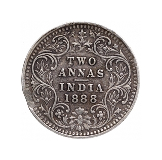 Silver Two Annas Coin of Victoria Empress of Bombay Mint of 1888.