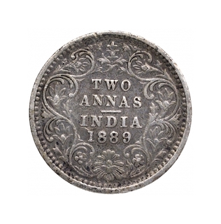 Silver Two Annas Coin of Victoria Empress of Bombay Mint of 1889.