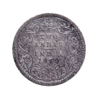 Silver Two Annas Coin of Victoria Empress of Bombay Mint of 1890.