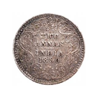 Silver Two Annas Coin of Victoria Empress of Bombay Mint of 1890.