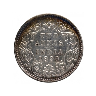 Silver Two Annas Coin of Victoria Empress of Bombay Mint of 1890.