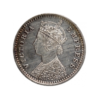 Silver Two Annas Coin of Victoria Empress of Bombay Mint of 1892.