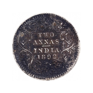 Silver Two Annas Coin of Victoria Empress of Calcutta Mint of 1892.