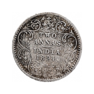 Silver Two Annas Coin of Victoria Empress of Bombay Mint of 1894.