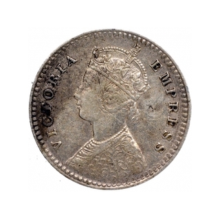 Silver Two Annas Coin of Victoria Empress of Calcutta Mint of 1896.