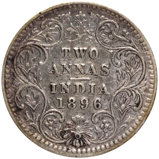 Silver Two Annas Coin of Victoria Empress of Calcutta Mint of 1896.