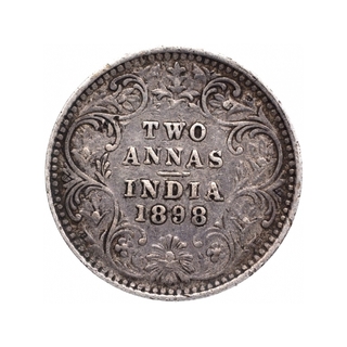 Silver Two Annas Coin of Victoria Empress of Bombay Mint of 1898.