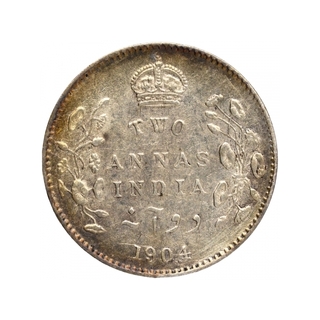 Silver Two Annas Coin of King Edward VII of Calcutta Mint of 1904.