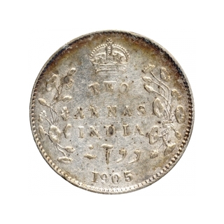 Silver Two Annas Coin of King Edward VII of Calcutta Mint of 1905.