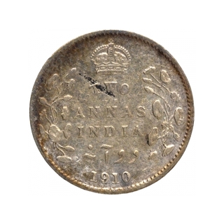 Silver Two Annas Coin of King Edward VII of Calcutta Mint of 1910.