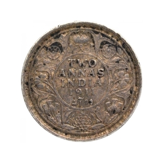 Silver Two Annas Coin of King George V of Calcutta Mint of 1911.