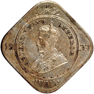 Cupro Nickel Two Annas Coin of King George V of Calcutta Mint of 1933.