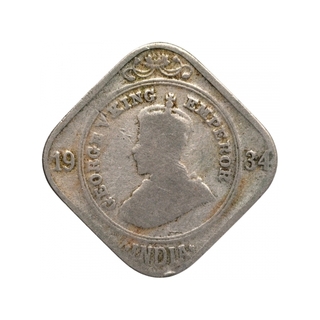 Cupro Nickel Two Annas Coin of King George V of Calcutta Mint of 1934.