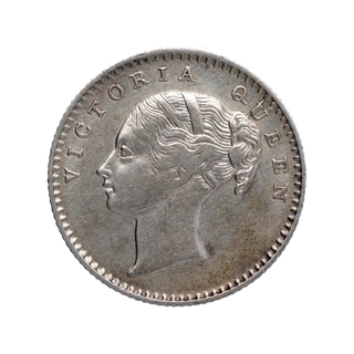 Silver Quarter Rupee Coin of Victoria Queen of Calcutta Mint of 1840.