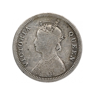 Silver Quarter Rupee Coin of Victoria Queen of Bombay Mint of 1862.