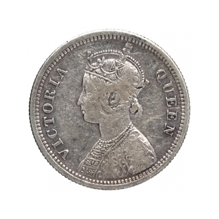 Silver Quarter Rupee Coin of Victoria Queen of Bombay Mint of 1862.