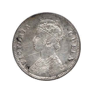 Silver Quarter Rupee Coin of Victoria Queen of Calcutta Mint of 1862.