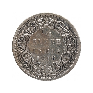 Silver Quarter Rupee Coin of Victoria Queen of Bombay Mint of 1876.