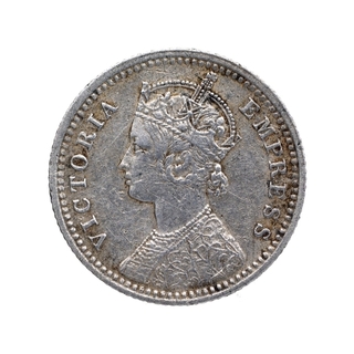 Silver Quarter Rupee Coin of Victoria Empress of Calcutta Mint of 1881.