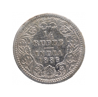 Silver Quarter Rupee Coin of Victoria Empress of Calcutta Mint of 1886.