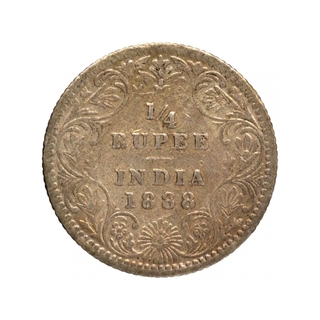 Silver Quarter Rupee Coin of Victoria Empress of Bombay Mint of 1888.