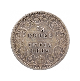 Silver Qurter Rupee Coin of Victoria Empress of Bombay MInt of 1889.