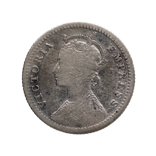 Silver Quarter Rupee Coin of Victoria Empress of Calcutta Mint of 1890.