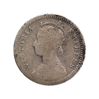 Silver Quarter Rupee Coin of Victoria Empress of Calcutta Mint of 1891.