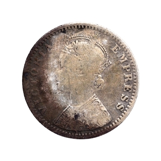 Silver Quarter Rupee Coin of Victoria Empress of Bombay Mint of 1893.