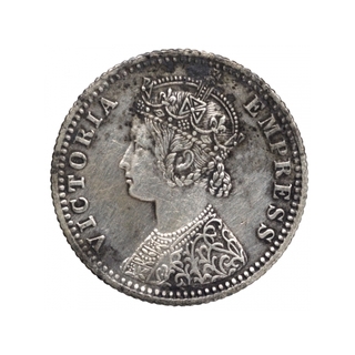 Silver Quarter Rupee Coin of Victoria Empress of Bombay Mint of 1897.