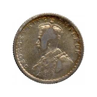 Silver Quarter Rupee Coin of King George V of Bombay Mint of 1913.