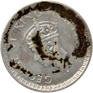 Silver Quarter Rupee Coin of King George VI of Lahore Mint of 1944.