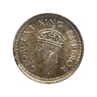 Silver Quarter Rupee Coin of King George VI of Bombay Mint of 1944.