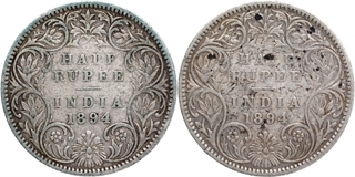 Silver Half Rupee Coins of Victoria Empress of Bombay Mint of 1894.