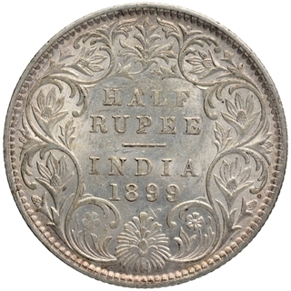 Silver Half Rupee Coin of Victoria Empress of Bombay Mint of 1899.