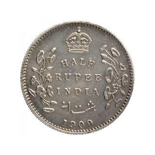 Silver Half Rupee Coin of King Edward VII of Calcutta Mint of 1909.