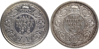 Silver Half Rupee Coins of King George V of Calcutta and Bombay Mint of 1912.