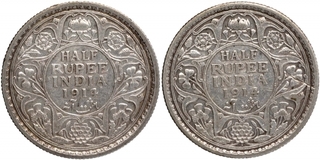 Silver Half Rupee Coins of King George V of Calcutta and Bombay Mint of 1914.