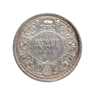 Silver Half Rupee Coin of King George V of Bombay Mint of 1914.