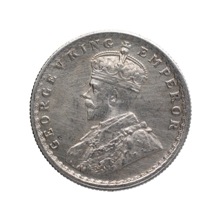 Silver Half Rupee Coin of King George V of Calcutta Mint of 1916.