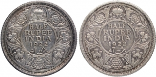 Silver Half Rupee Coins of King George V of Calcutta and Bombay Mint of 1922.