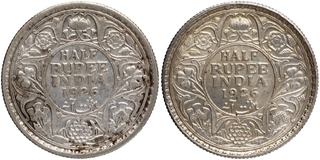 Silver Half Rupee Coins of King George V of Calcutta and Bombay Mint of 1926.