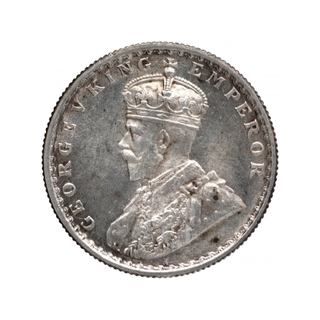 Silver Half Rupee Coin of King George V of Calcutta Mint of 1927.