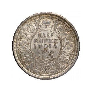 Silver Half Rupee Coin of King George V of Calcutta Mint of 1936.