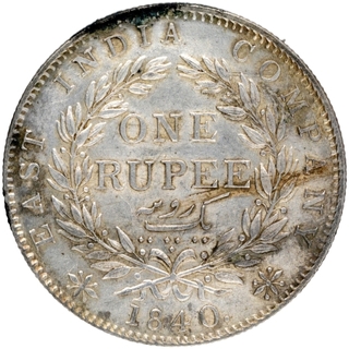 Silver One Rupee Coin of Victoria Queen of Calcutta Mint of 1840.