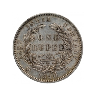 Silver One Rupee Coin of Victoria Queen of Madras Mint of 1840.