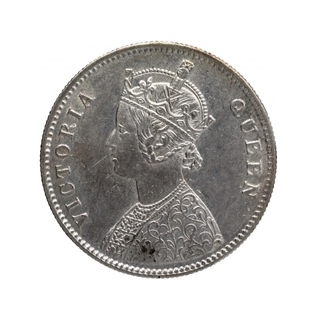 Silver One Rupee Coin of Victoria Queen of  Calcutta Mint of 1862.