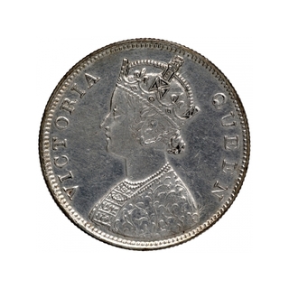 Silver One Rupee Coin of Victoria Queen of Bombay Mint of 1862.