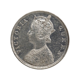 Silver One Rupee Coin of Victoria Queen of Bombay Mint of 1862.