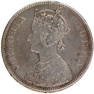 Silver One Rupee Coin of Victoria Queen of Bombay Mint of 1862.